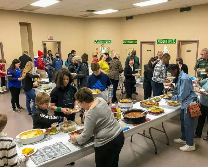 A potluck occuring at SK Church